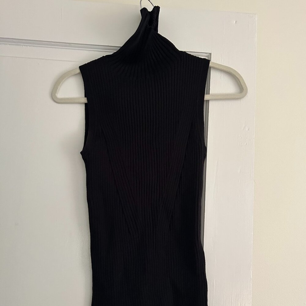 Black Lands' End Fine Gauge Cotton Turtleneck Sleeveless Sweater